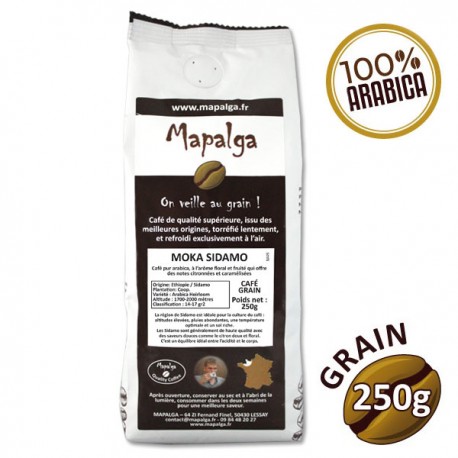 Café grain pure origine MOKA SIDAMO Ethiopie 250g MAPALGA MAPALGA