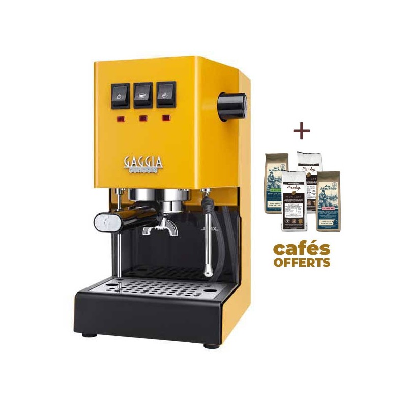 Coffee machine Espresso Classic E24 Sunshine Yellow Gaggia Ri9481/18 + 1 kg of Moulu Coffee offered Coffee machine Espresso Classic E24 Sunshine Yellow Gaggia Ri9481/18 + 1 kg of Moulu Coffee offered