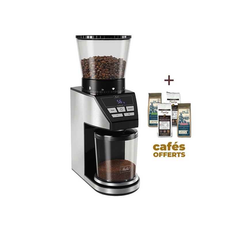 Electric coffee mill with integrated scale calibra - melitta + 1 kg of grain coffee offered