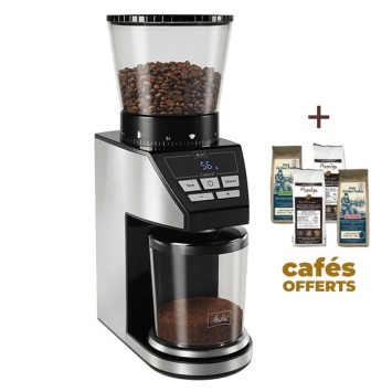 Electric coffee mill with integrated scale calibra - melitta + 1 kg of grain coffee offered