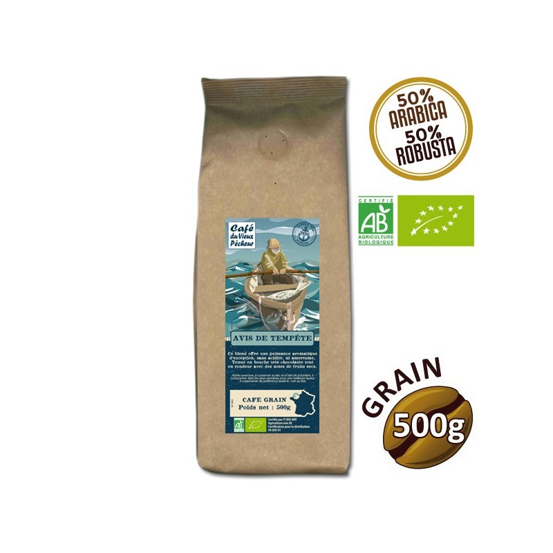 Café grain Blend AVIS DE TEMPÊTE BIO 500g - CAFÉ DU VIEUX PÊCHEUR Café grain Blend AVIS DE TEMPÊTE BIO 500g - CAFÉ DU VIEUX PÊCHEUR