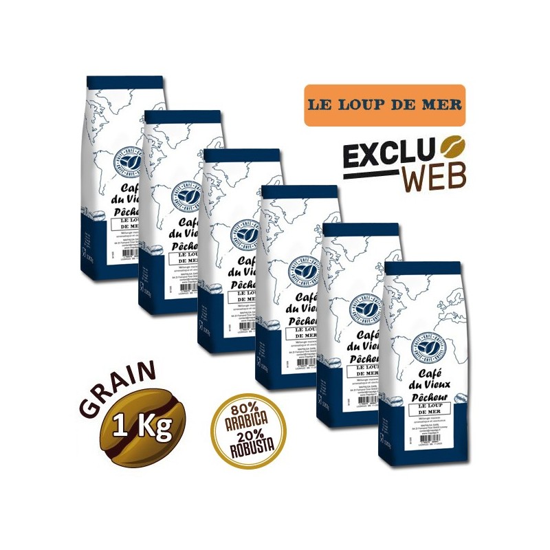 Café grain LE LOUP DE MER 6 X 1 kg - CAFÉ DU VIEUX PÊCHEUR Café grain LE LOUP DE MER 6 X 1 kg - CAFÉ DU VIEUX PÊCHEUR