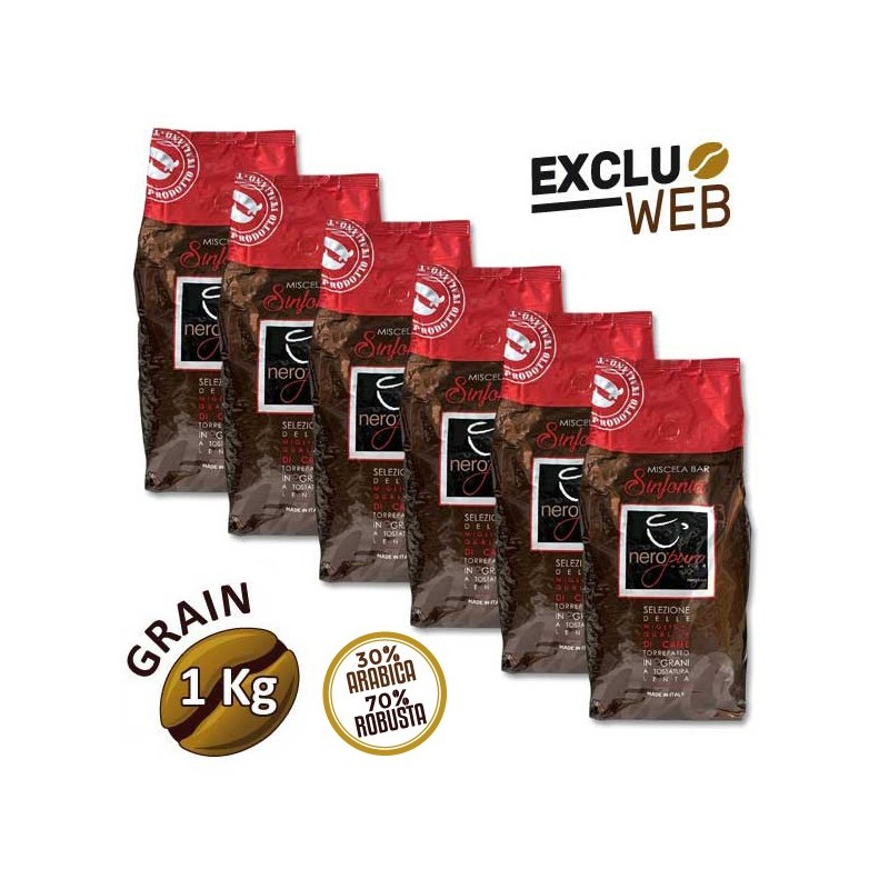 Pack x 6 Café en Grains Miscela Bar SINFONIA - 1 Kg - NERO PURO Pack x 6 Café en Grains Miscela Bar SINFONIA - 1 Kg - NERO PURO