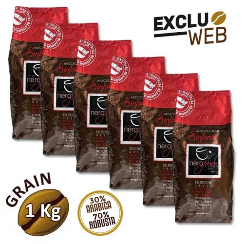 Pack x 6 Café en Grains Miscela Bar SINFONIA - 1 Kg - NERO PURO