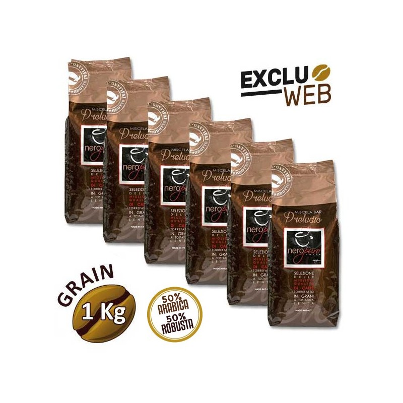 Pack x 6 Café en Grains Miscela Bar PRELUDIO - 1 Kg - NERO PURO
