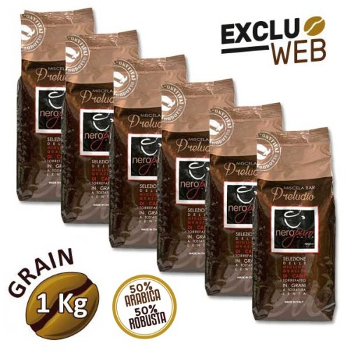 Pack x 6 Café en Grains Miscela Bar PRELUDIO - 1 Kg - NERO PURO