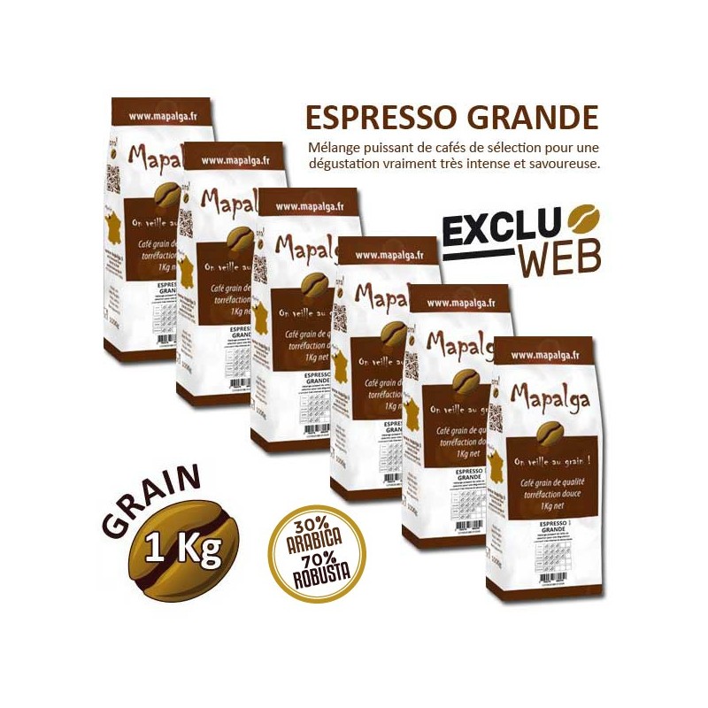 Pack x 6 Café grain ESPRESSO GRANDE - 1 kg - MAPALGA