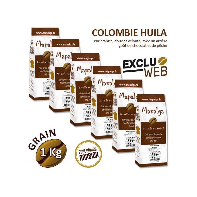 Pack x 6 Café grain COLOMBIE HUILA - 1 kg - MAPALGA Pack x 6 Café grain COLOMBIE HUILA - 1 kg - MAPALGA