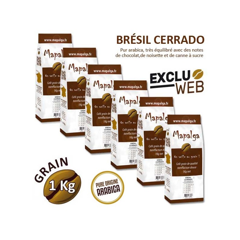 Pack x 6 Café grain BRÉSIL CERRADO - 1 kg - MAPALGA