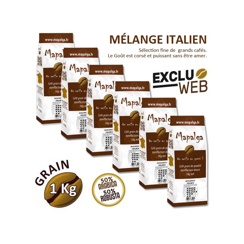 Pack x 6 Café grain MÉLANGE  ITALIEN - 1Kg - MAPALGA