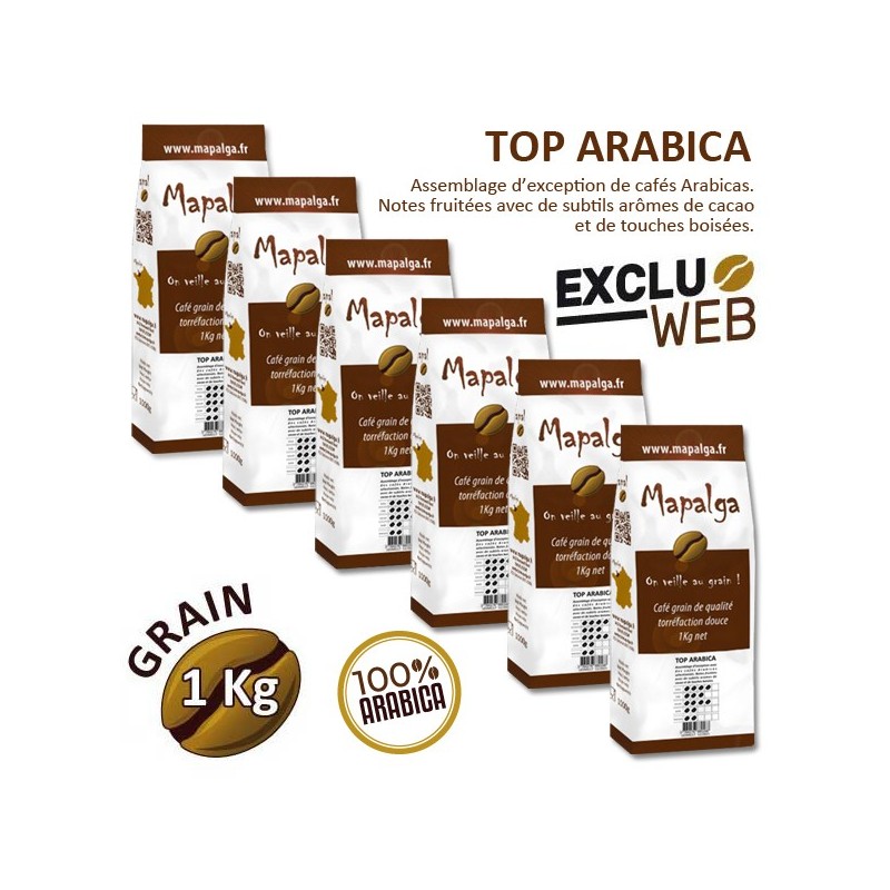 Pack x 6 Café grain TOP ARABICA - 1Kg - MAPALGA Pack x 6 Café grain TOP ARABICA - 1Kg - MAPALGA