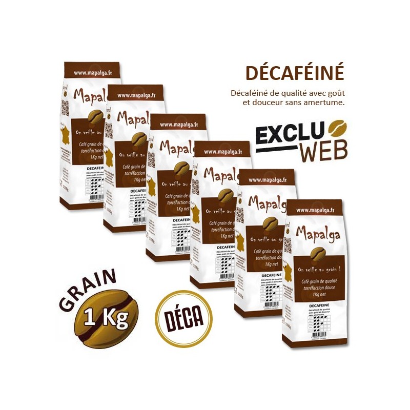 Pack x 6 Café grain DÉCAFÉINÉ - 1 Kg - MAPALGA