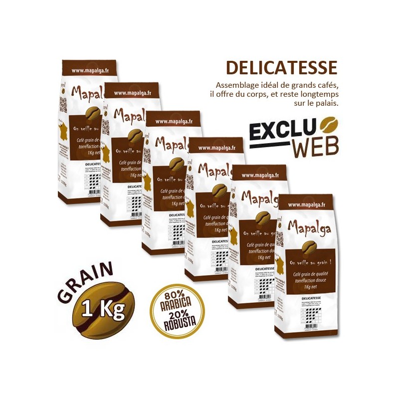 Pack x 6 Café grain DELICATESSE - 1 Kg - MAPALGA Pack x 6 Café grain DELICATESSE - 1 Kg - MAPALGA