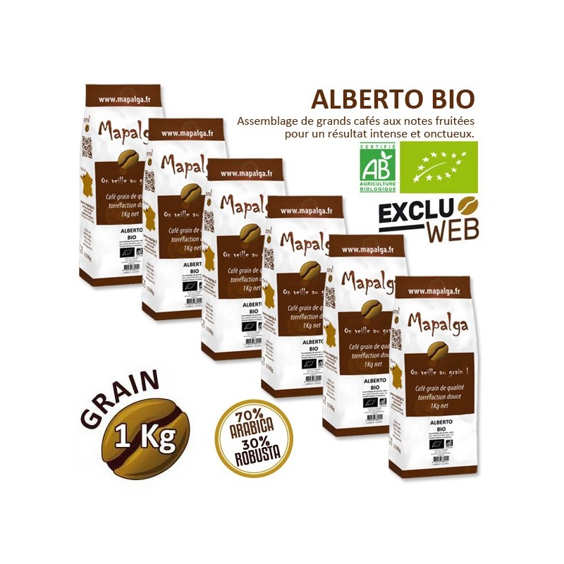 Pack x 6 Café grain ALBERTO BIO - 1 Kg - MAPALGA
