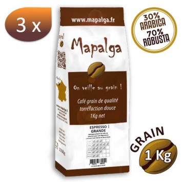 Pack x 3 Café grain ESPRESSO GRANDE - 1 kg - MAPALGA