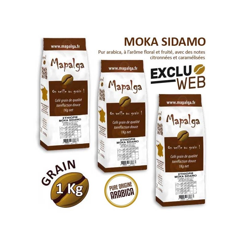 Pack x 3 Café pure Origine MOKA SIDAMO - Ethiopie - 1 Kg - MAPALGA