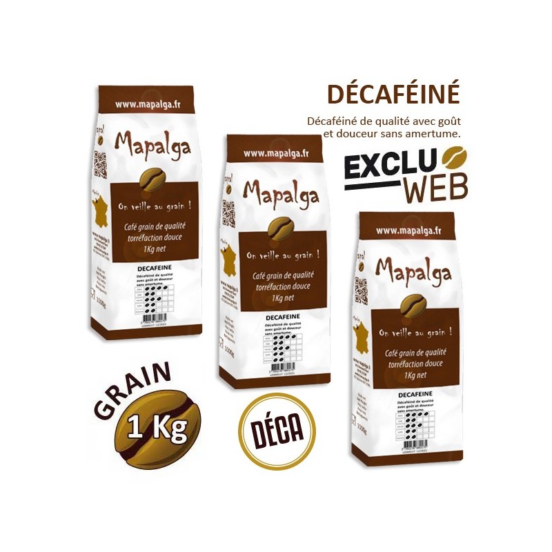 Pack x 3 Café grain DÉCAFÉINÉ - 1 Kg - MAPALGA