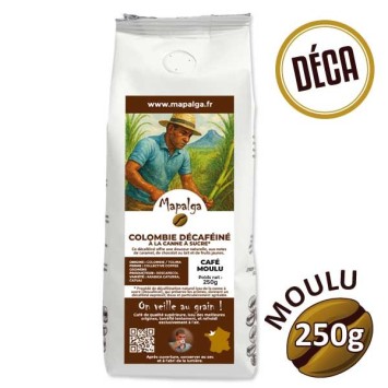 Café moulu COLOMBIE DÉCAFÉINÉ à la canne à sucre 250g - MAPALGA
