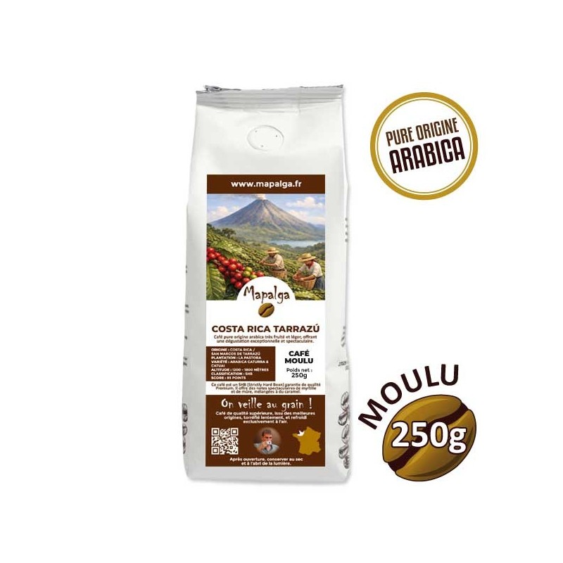 Café pure origine moulu COSTA RICA TARRAZU - 250g - MAPALGA