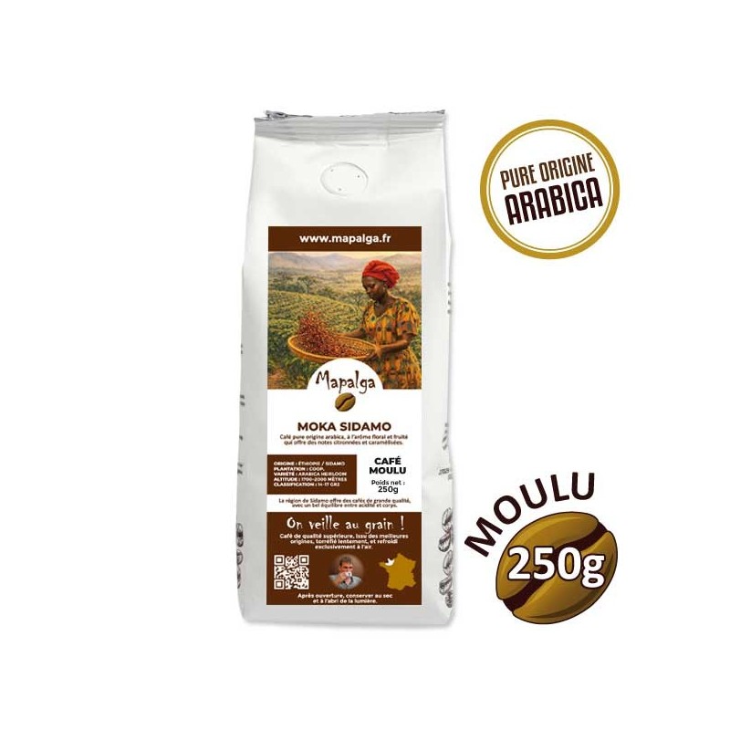 Café moulu pure origine  MOKA SIDAMO Ethiopie - 250g - MAPALGA