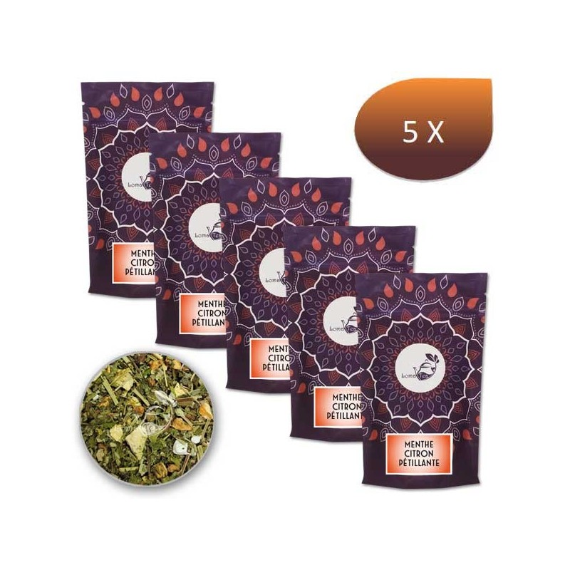 Pack x 5 Infusion MENTHE CITRON PÉTILLANTE VRAC 100g - LOMATEA