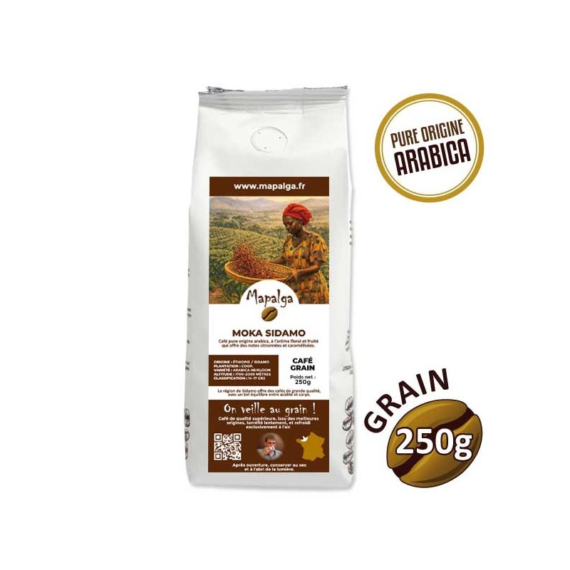 Café grain pure origine MOKA SIDAMO Ethiopie - 250g - MAPALGA