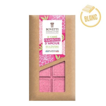 Tablette Chocolat Blanc Le Carré FRAMBOISE D'AMOUR 80g - BOVETTI