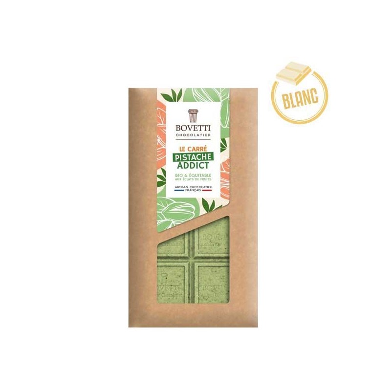 Tablette Chocolat Blanc BIO Le Carré PISTACHE ADDICT 80g - BOVETTI