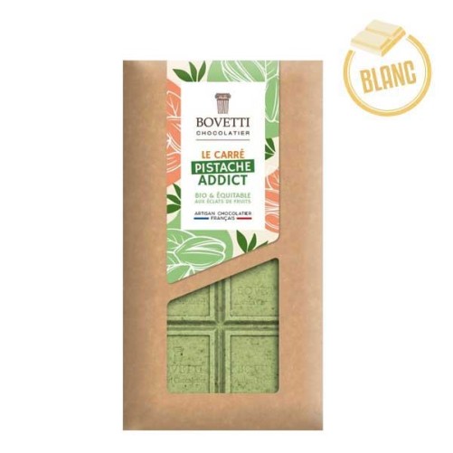 Tablette chocolat blanc et éclats de pistaches 80g de BOVETTI