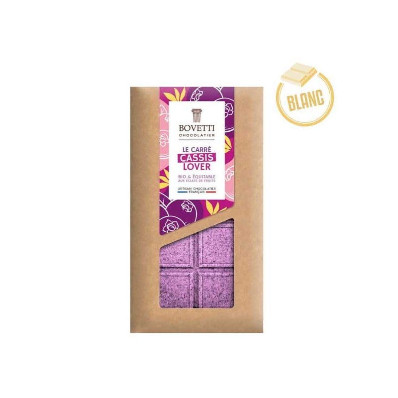 Tablette Chocolat Blanc BIO Le Carré CASSIS LOVER 80g - BOVETTI