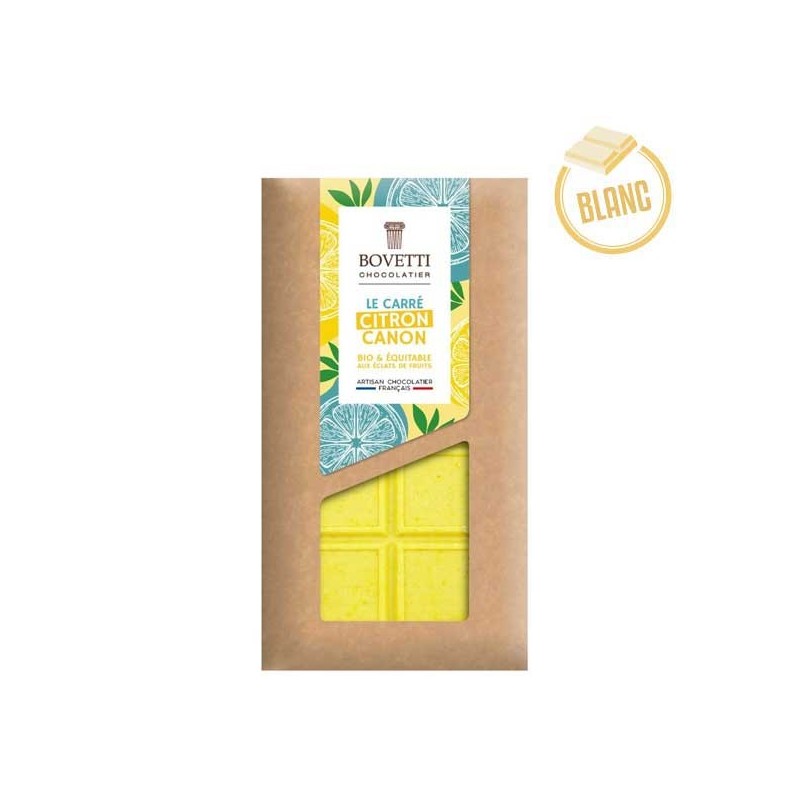 Tablette Chocolat Blanc BIO Le Carré CITRON CANON 80g - BOVETTI Tablette Chocolat Blanc BIO Le Carré CITRON CANON 80g - BOVETTI