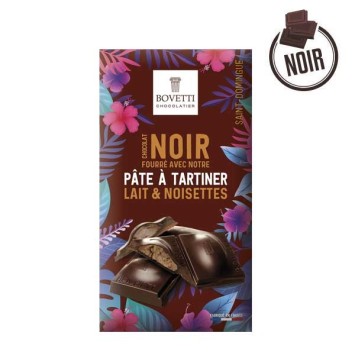 Tablette chocolat noir fourré à la pâte à tartiner lait & noisettes 100g BIO - BOVETTI
