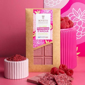 Tablette Chocolat Blanc BIO Le Carré FRAMBOISE D'AMOUR 80g - BOVETTI