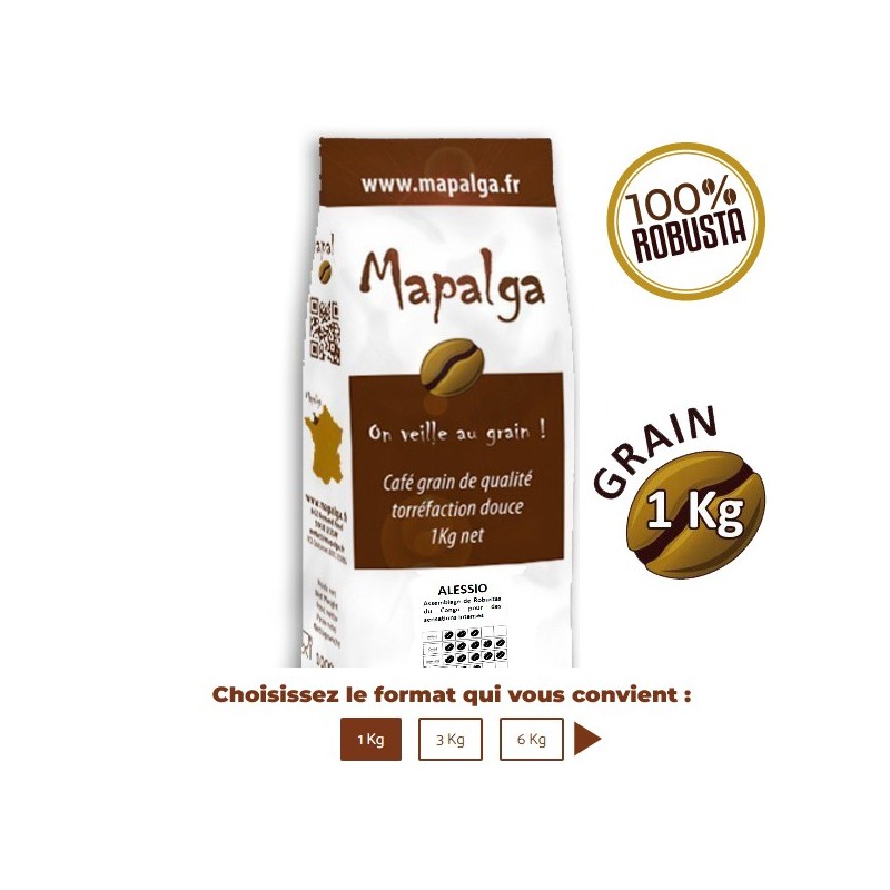 Café grain 100% robusta ALESSIO 1Kg de MAPALGA