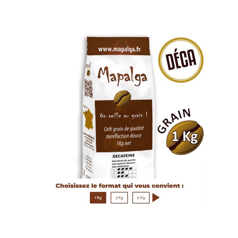 Café grain DÉCAFÉINÉ - 1 Kg - MAPALGA