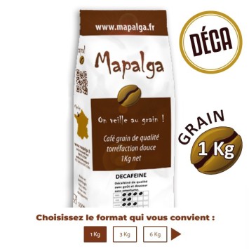 Café décaféiné 1 Kg grain MAPALGA
