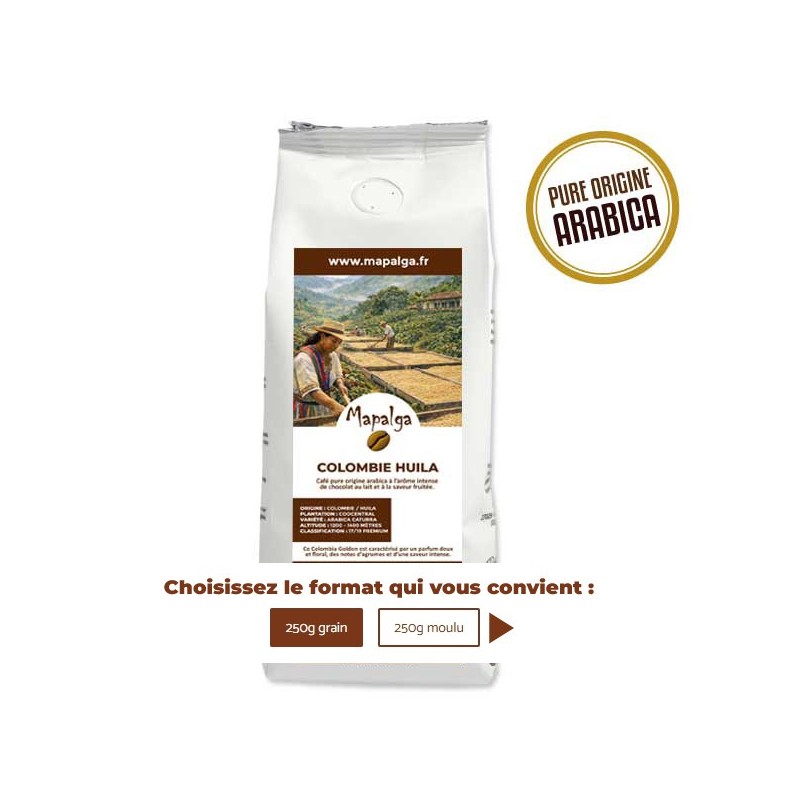 Café pure origine COLOMBIE HUILA 250g - MAPALGA Café pure origine COLOMBIE HUILA 250g - MAPALGA