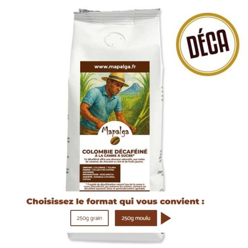 Café COLOMBIE DÉCAFÉINÉ à la canne à sucre 250g - MAPALGA