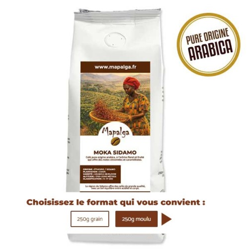Café pure origine MOKA SIDAMO Ethiopie 250g - MAPALGA