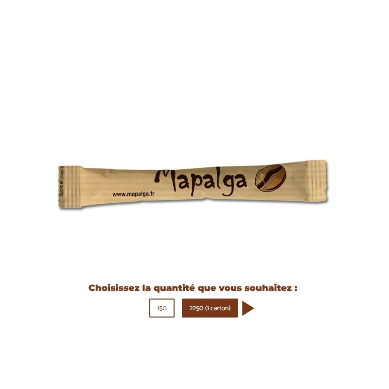 Sucre brun en sachet 3g x 150 bûchettes ou 2250 - MAPALGA Sucre brun en sachet 3g x 150 bûchettes ou 2250 - MAPALGA