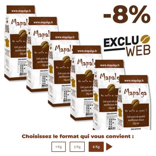 Café grain DÉCAFÉINÉ - 1 Kg - MAPALGA