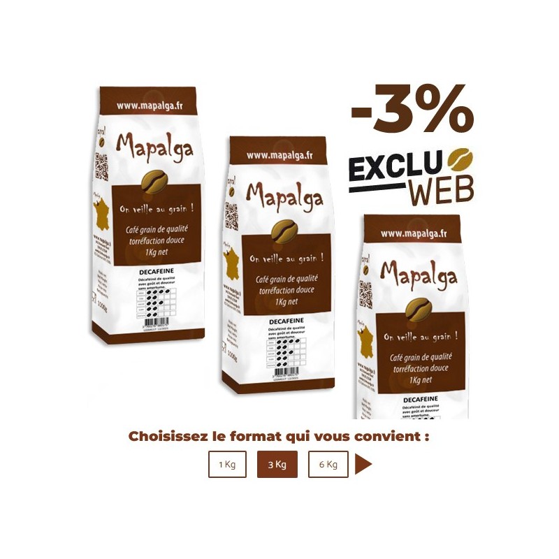 Café grain DÉCAFÉINÉ - 1 Kg - MAPALGA