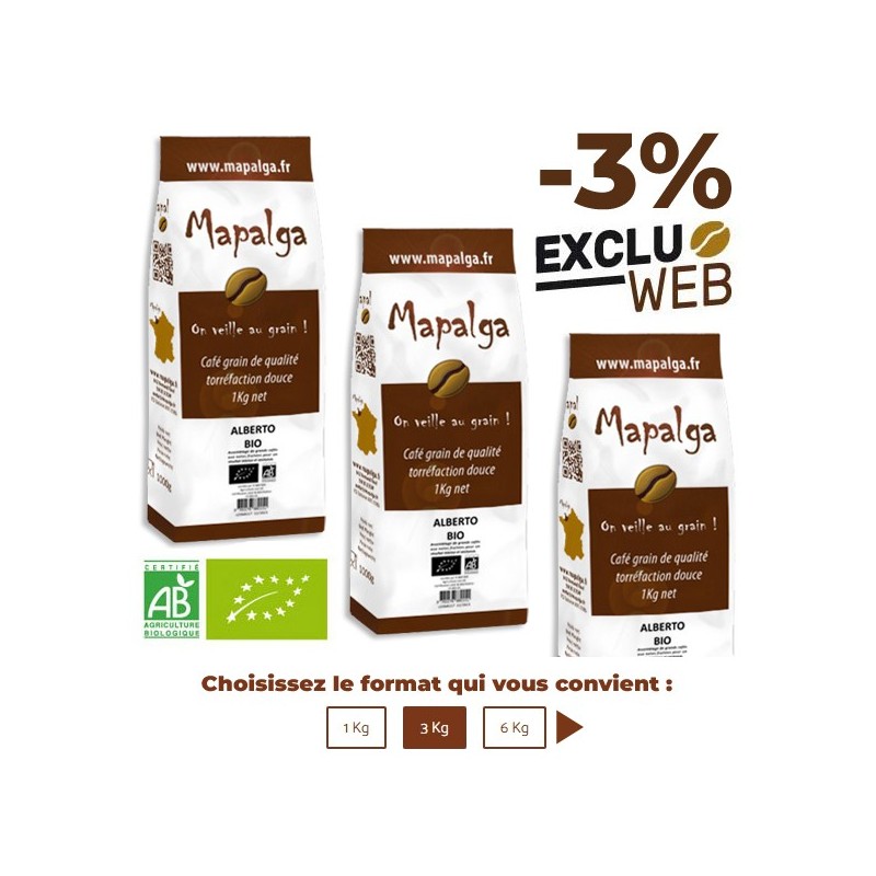 Café grain ALBERTO BIO - 1 Kg - MAPALGA