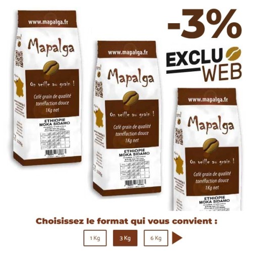 Café grain pure Origine MOKA SIDAMO - Ethiopie - 1 Kg - MAPALGA