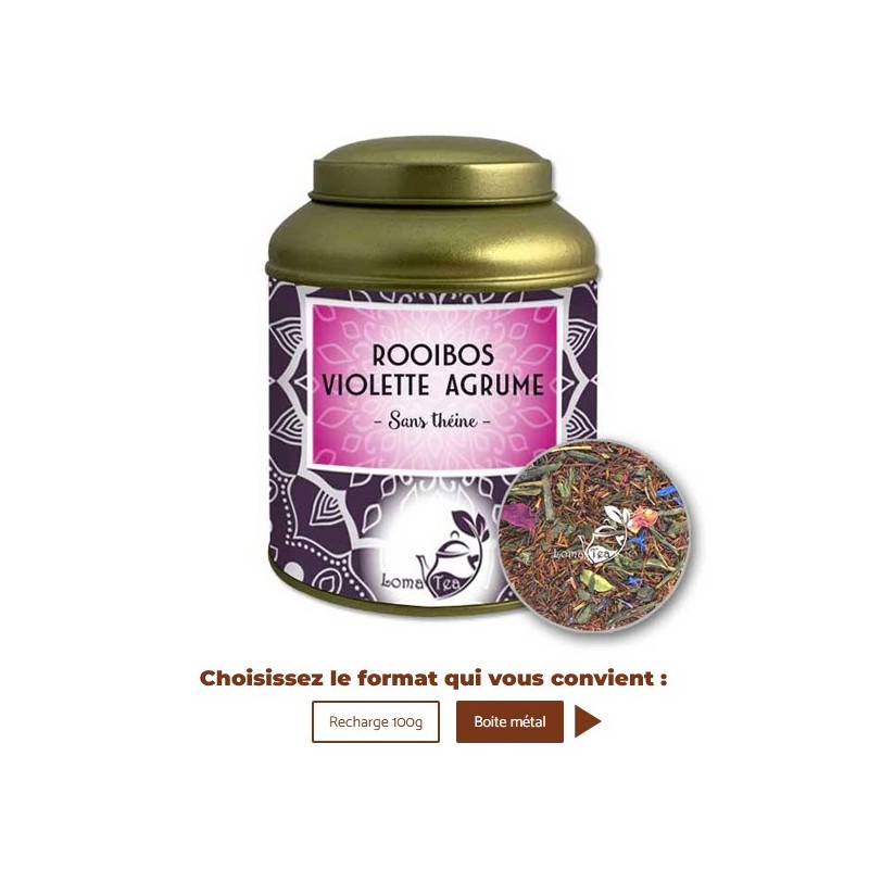 Rooibos VIOLETTE AGRUMES VRAC 100g - LOMATEA Rooibos VIOLETTE AGRUMES VRAC 100g - LOMATEA