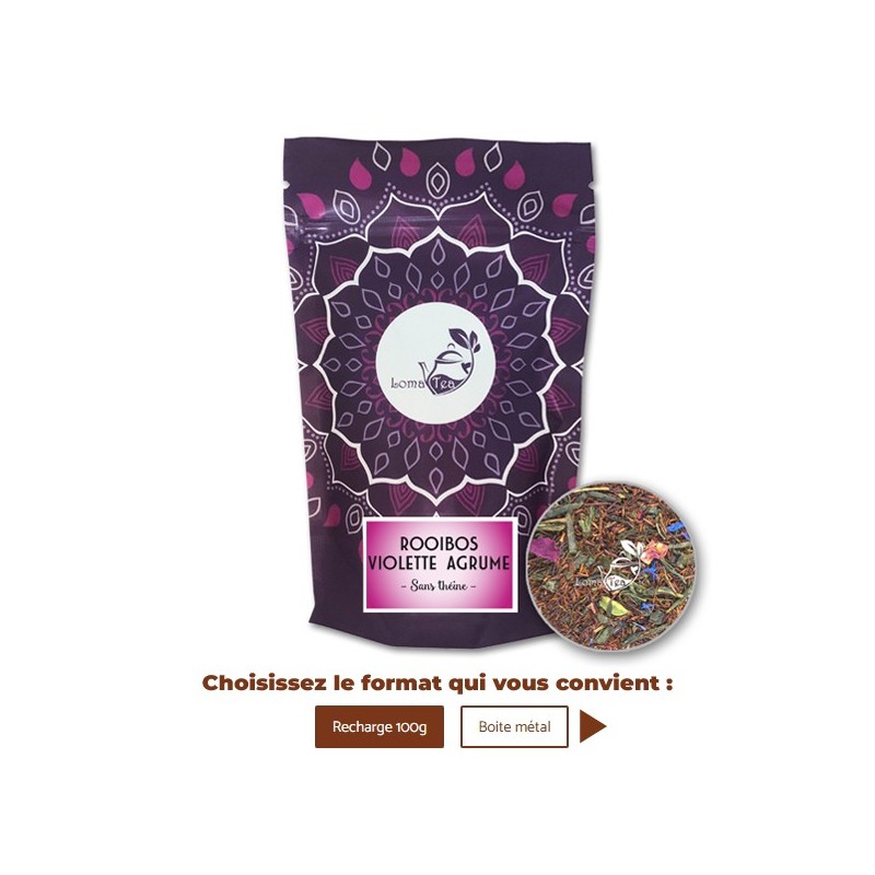 Rooibos VIOLETTE AGRUMES VRAC 100g - LOMATEA