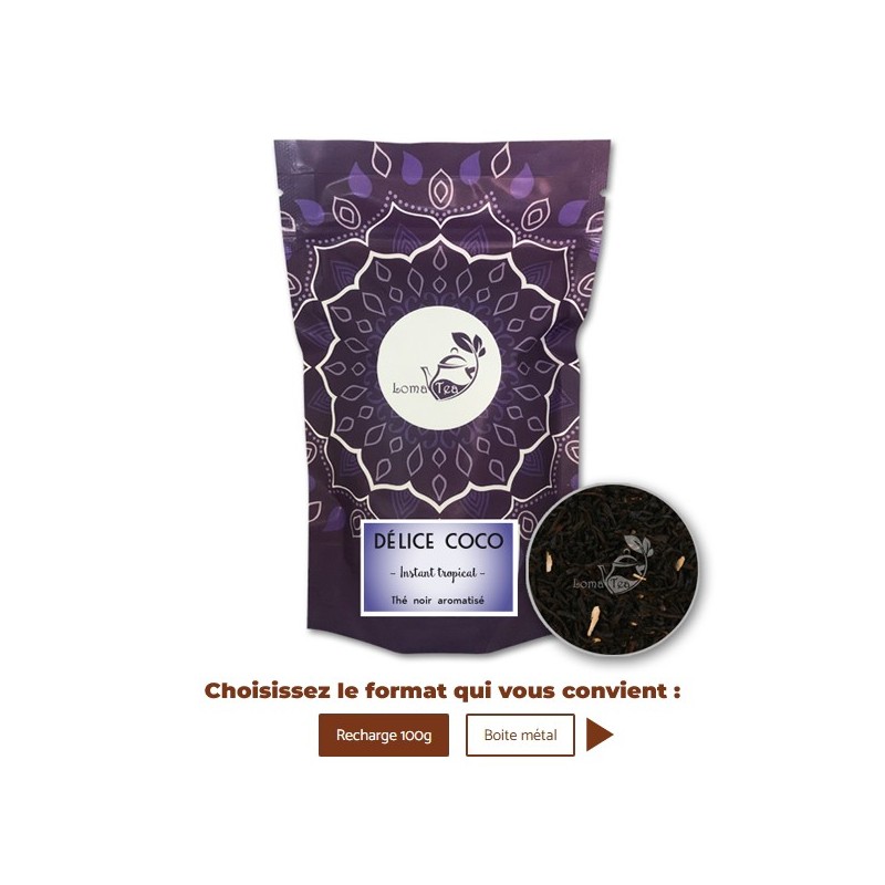 Thé noir DÉLICE COCO VRAC 100g - LOMATEA Thé noir DÉLICE COCO VRAC 100g - LOMATEA