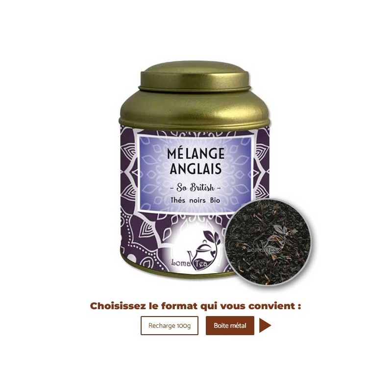 Thé noir MÉLANGE ANGLAIS VRAC 100g - LOMATEA Thé noir MÉLANGE ANGLAIS VRAC 100g - LOMATEA