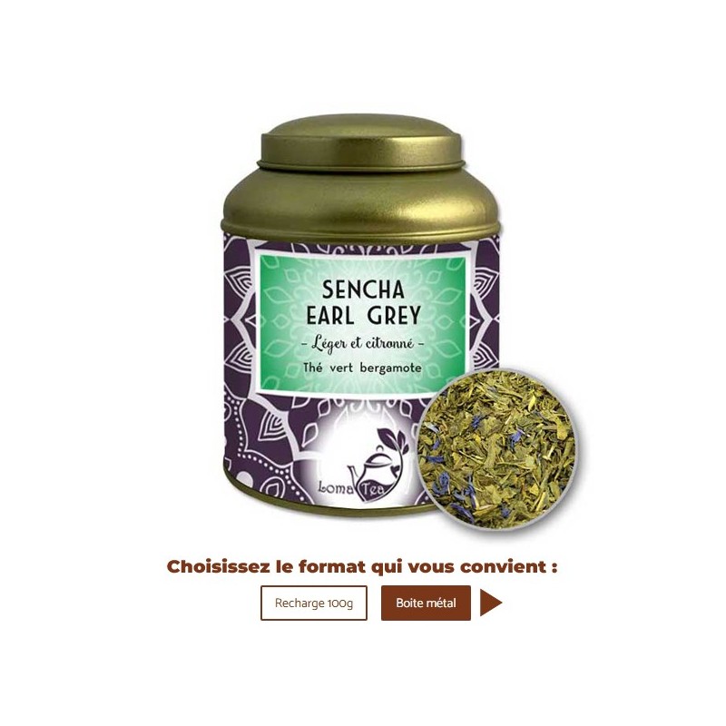 Thé vert SENCHA EARL GREY VRAC 100g - LOMATEA