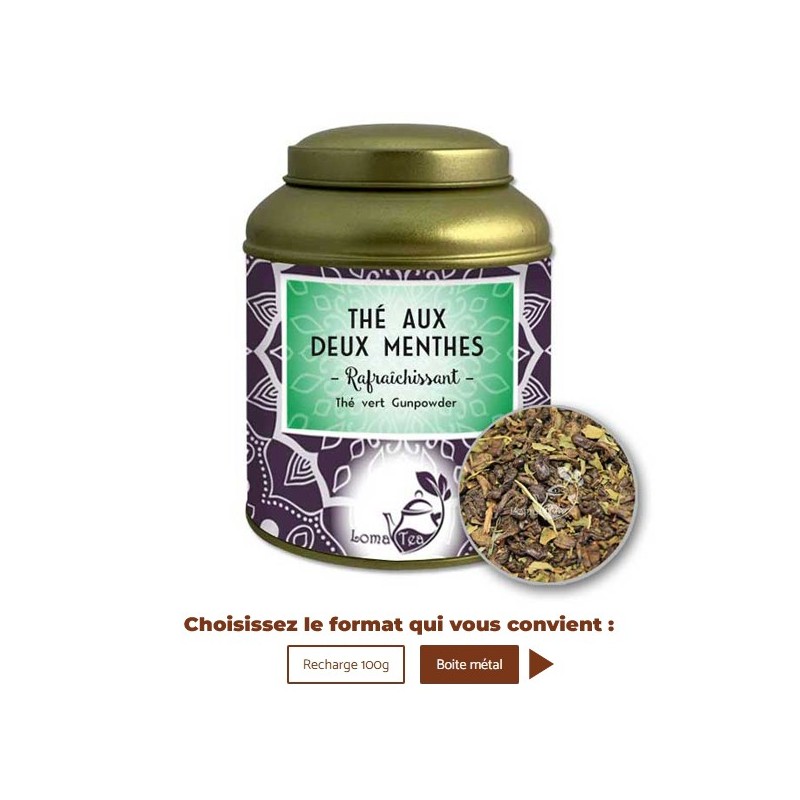 Thé vert DEUX MENTHES VRAC 100g - LOMATEA Thé vert DEUX MENTHES VRAC 100g - LOMATEA